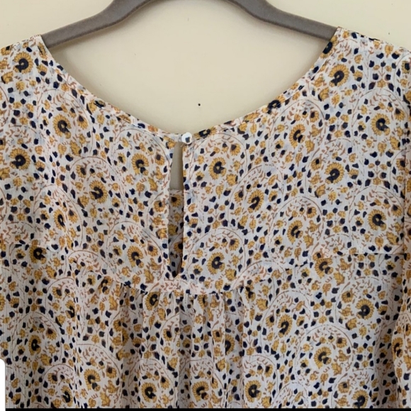 Lucky Boho Flowy Cream Blouse Yellow and Navy Blue Floral Print Size L - Picture 5 of 8